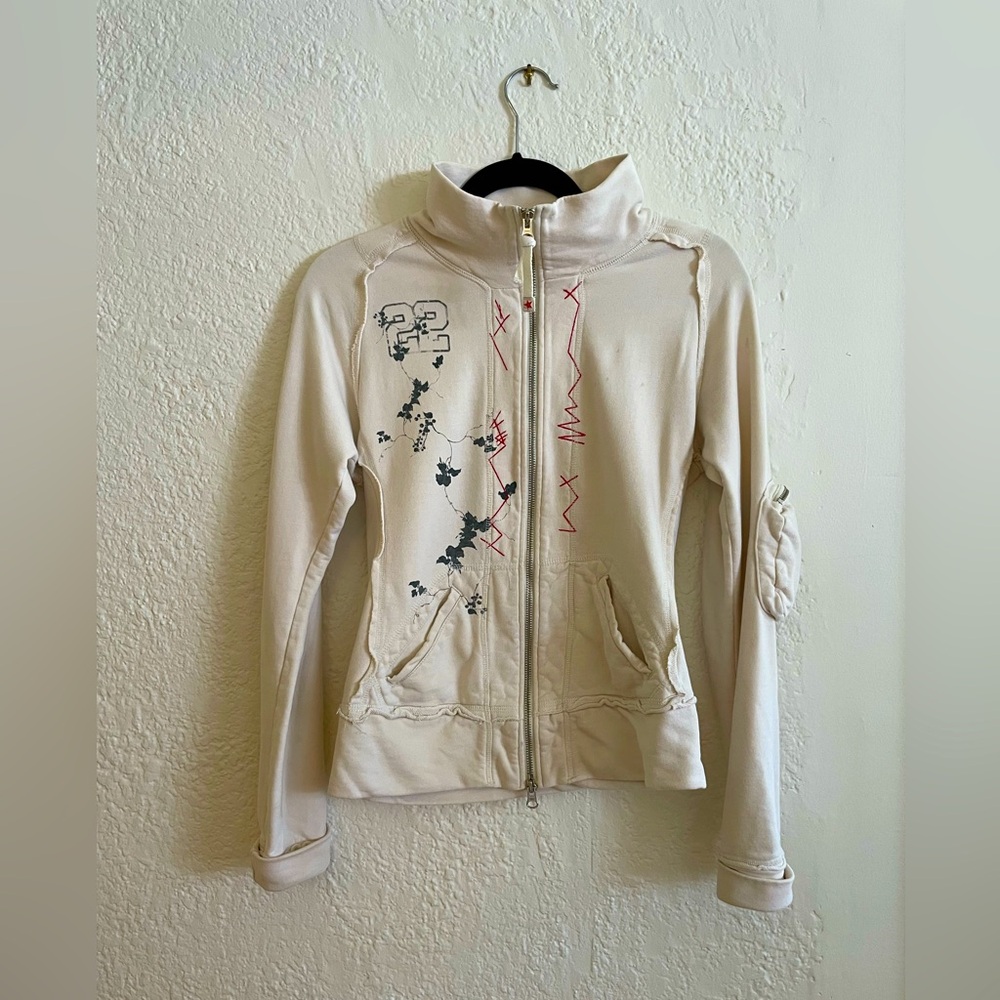 Johnny Was Y2K Embroidered Sleeve Pocket Full Zip Sweatshirt Sweater Cardigan XS